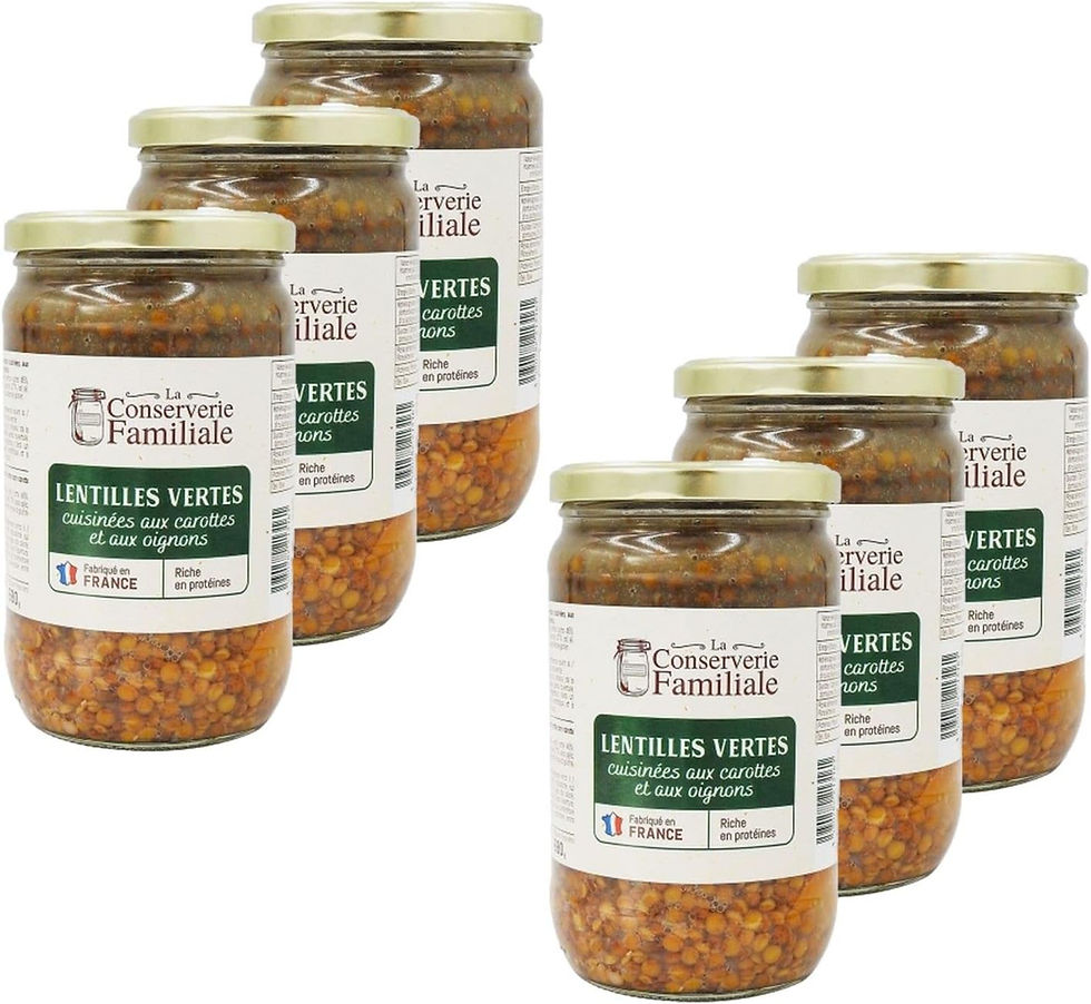 Six bocaux de lentilles vertes cuites de 680 g.