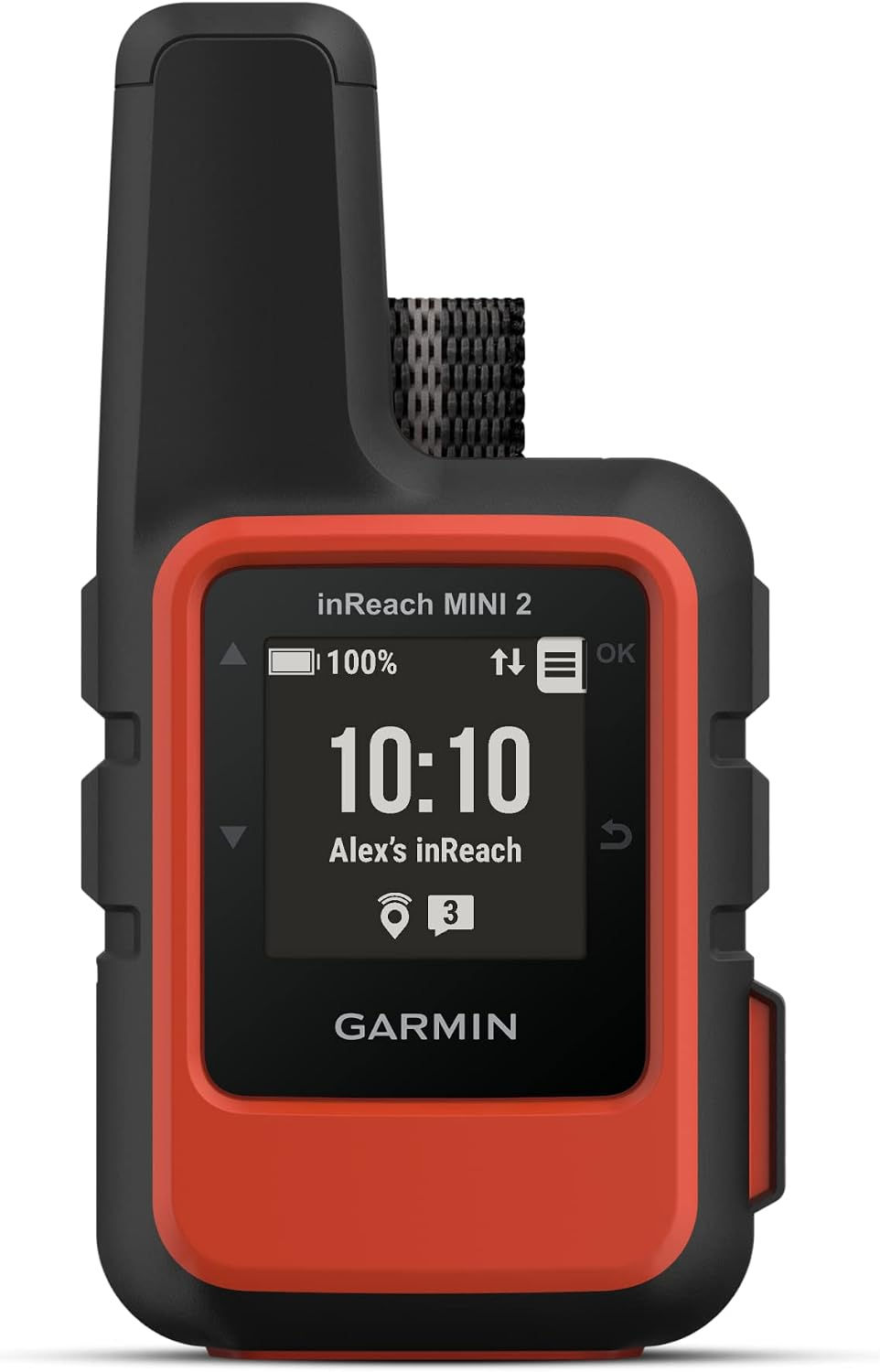 Garmin inReach Mini 2 rouge affichant l'heure 10:10.
