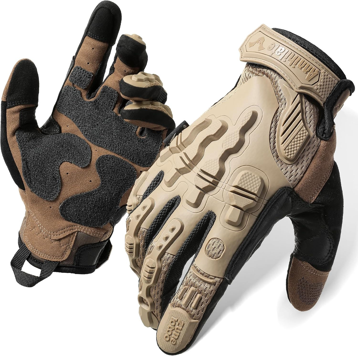 Gants tactiques Zune Lotoo beiges et noirs renforcés.