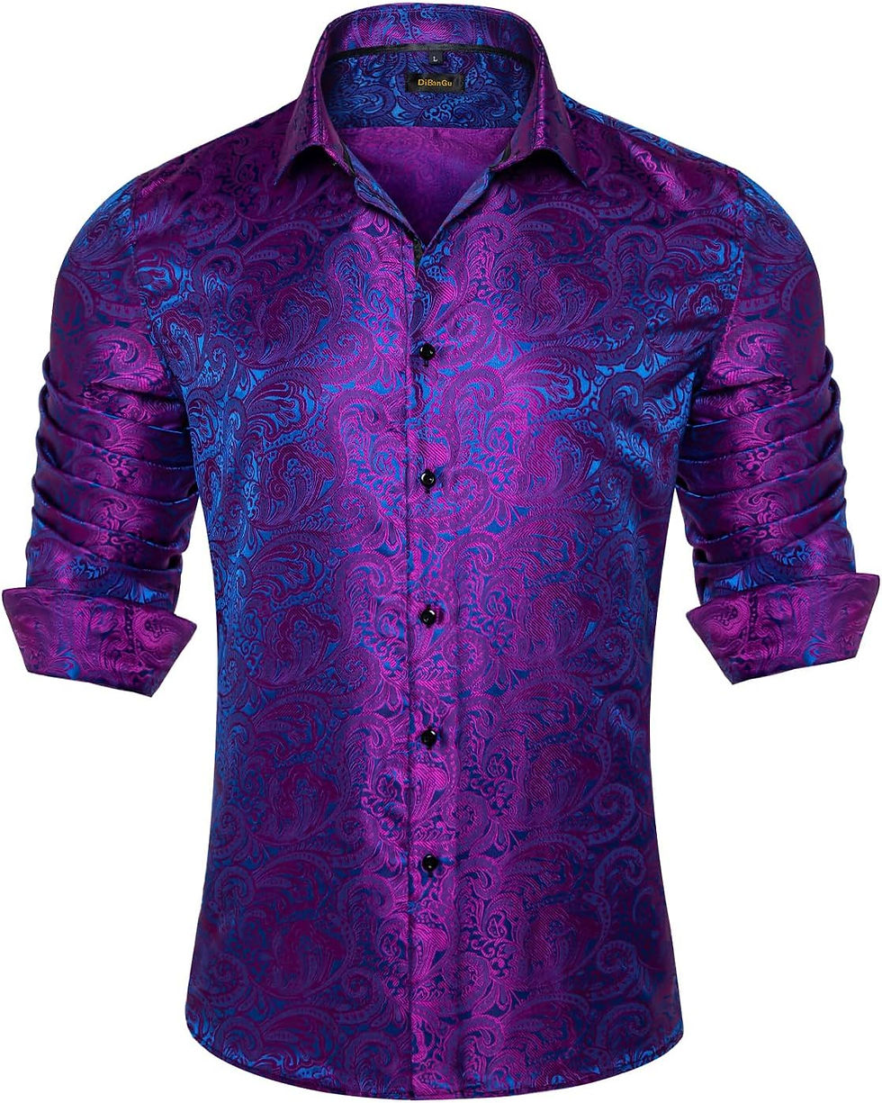 Miniature : Chemise DiBanGu en soie violette à motifs cachemire.