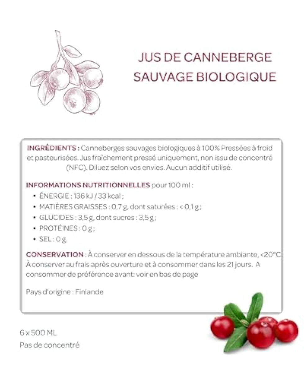 Ingrédients et valeurs nutritionnelles du jus de canneberge sauvage bio