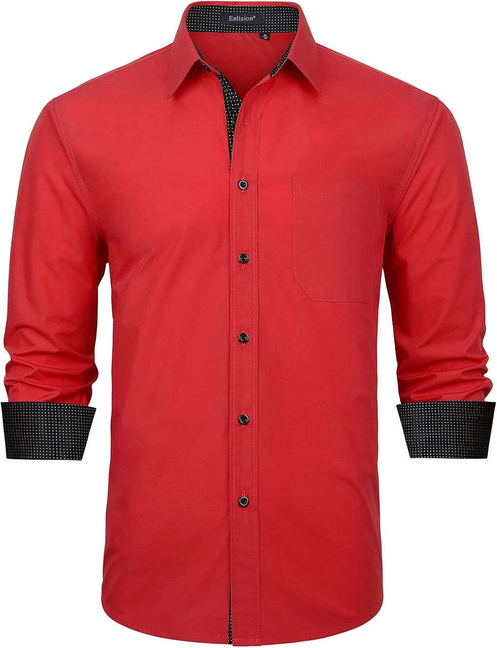 Miniature : Chemise Enlision rouge homme, manches longues et col noir