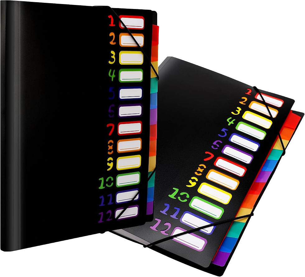 Deux classeurs Elalove noirs à 12 compartiments colorés.