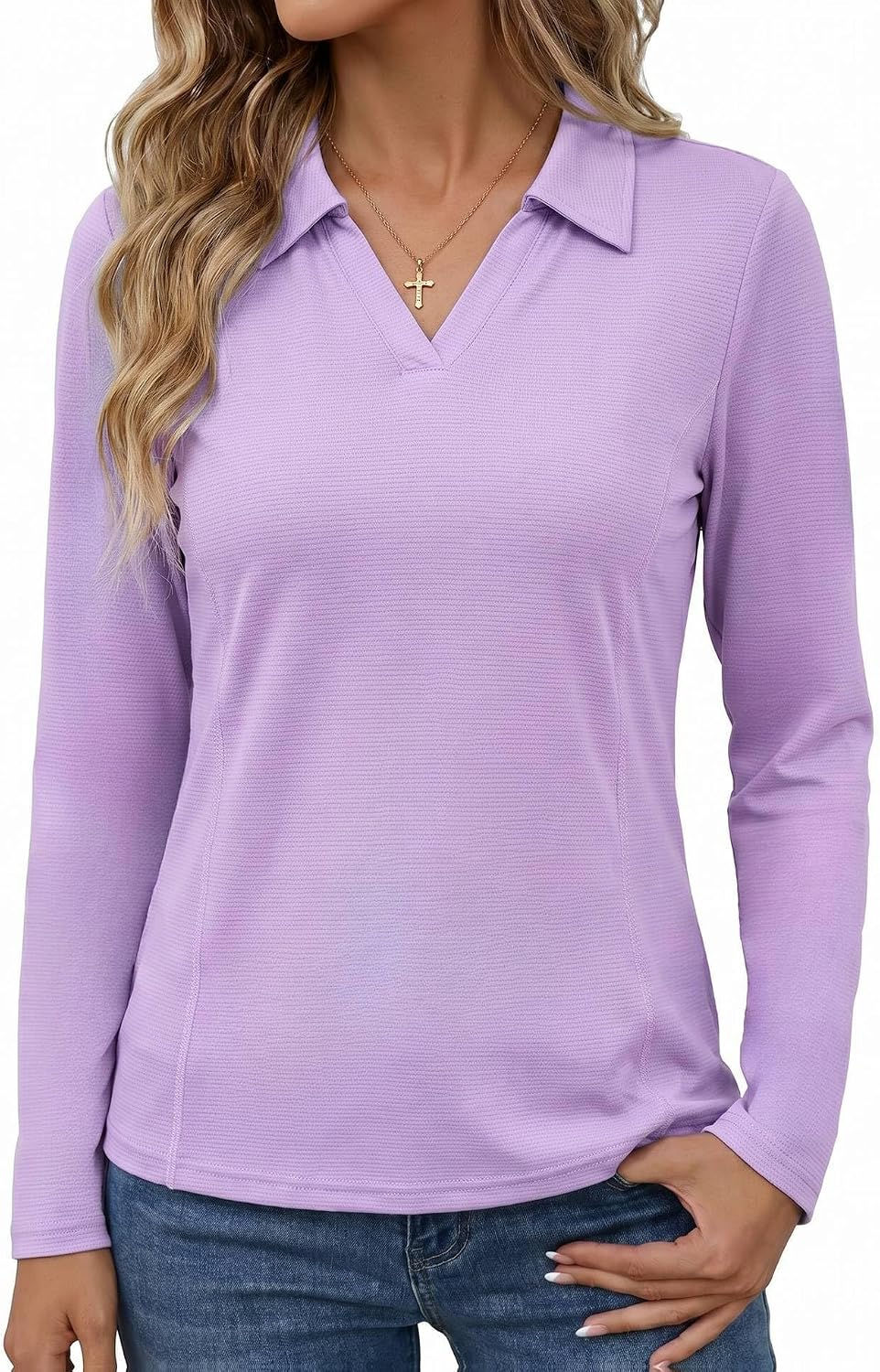 Polo de sport PINSPARK lavande à manches longues pour femme