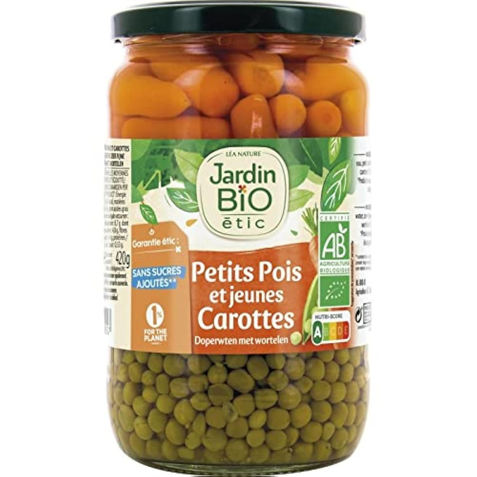Bocal de petits pois et jeunes carottes Jardin BiO étic