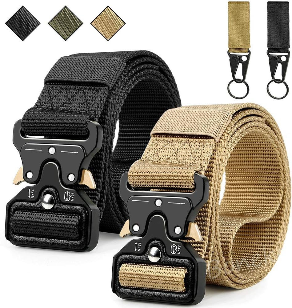Ceinture tactique militaire noire et beige avec boucle métal