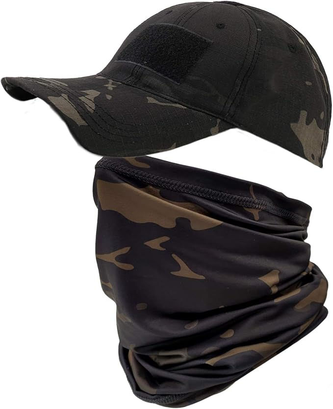 Casquette de baseball camouflage avec tour de cou assorti pour activités extérieures.