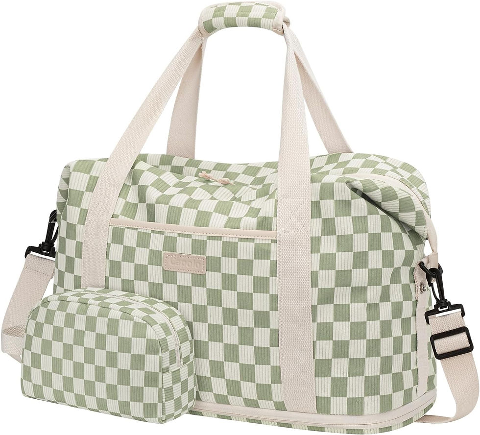 Thumbnail: Sac de voyage week-end à damier vert et blanc avec trousse