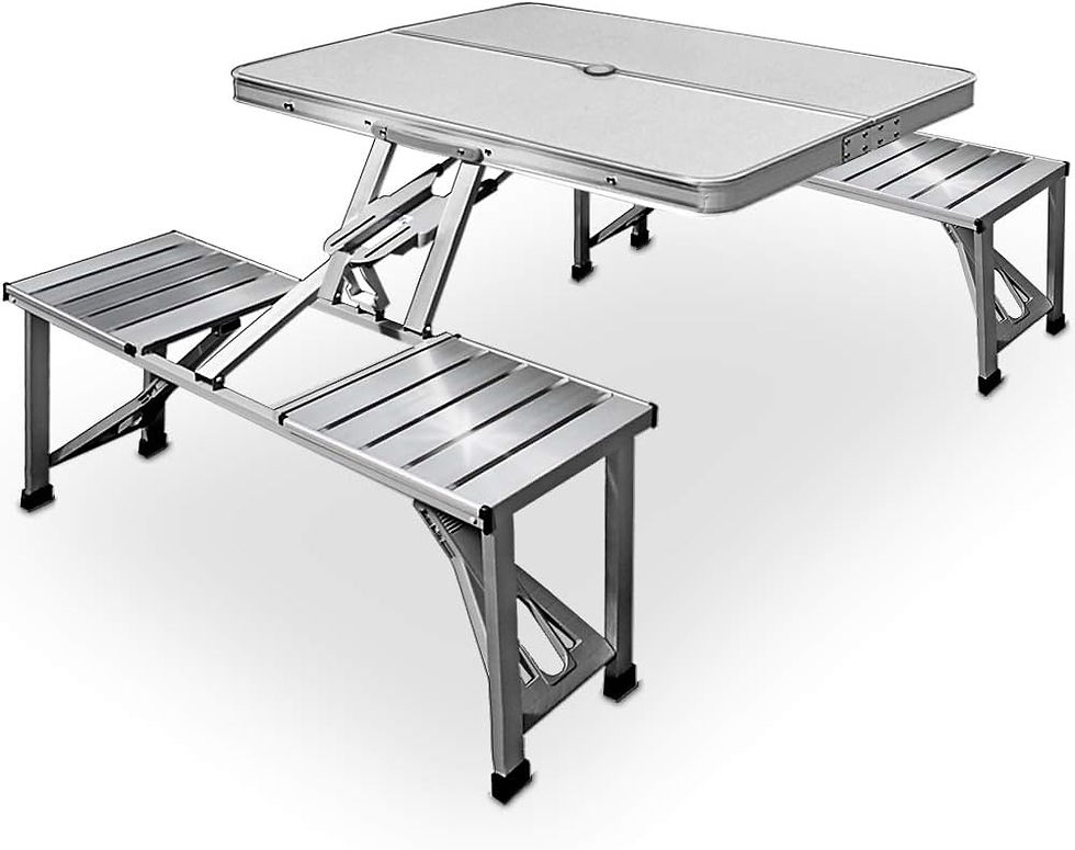 Thumbnail: Table de pique-nique portable Deuba en aluminium avec bancs intégrés