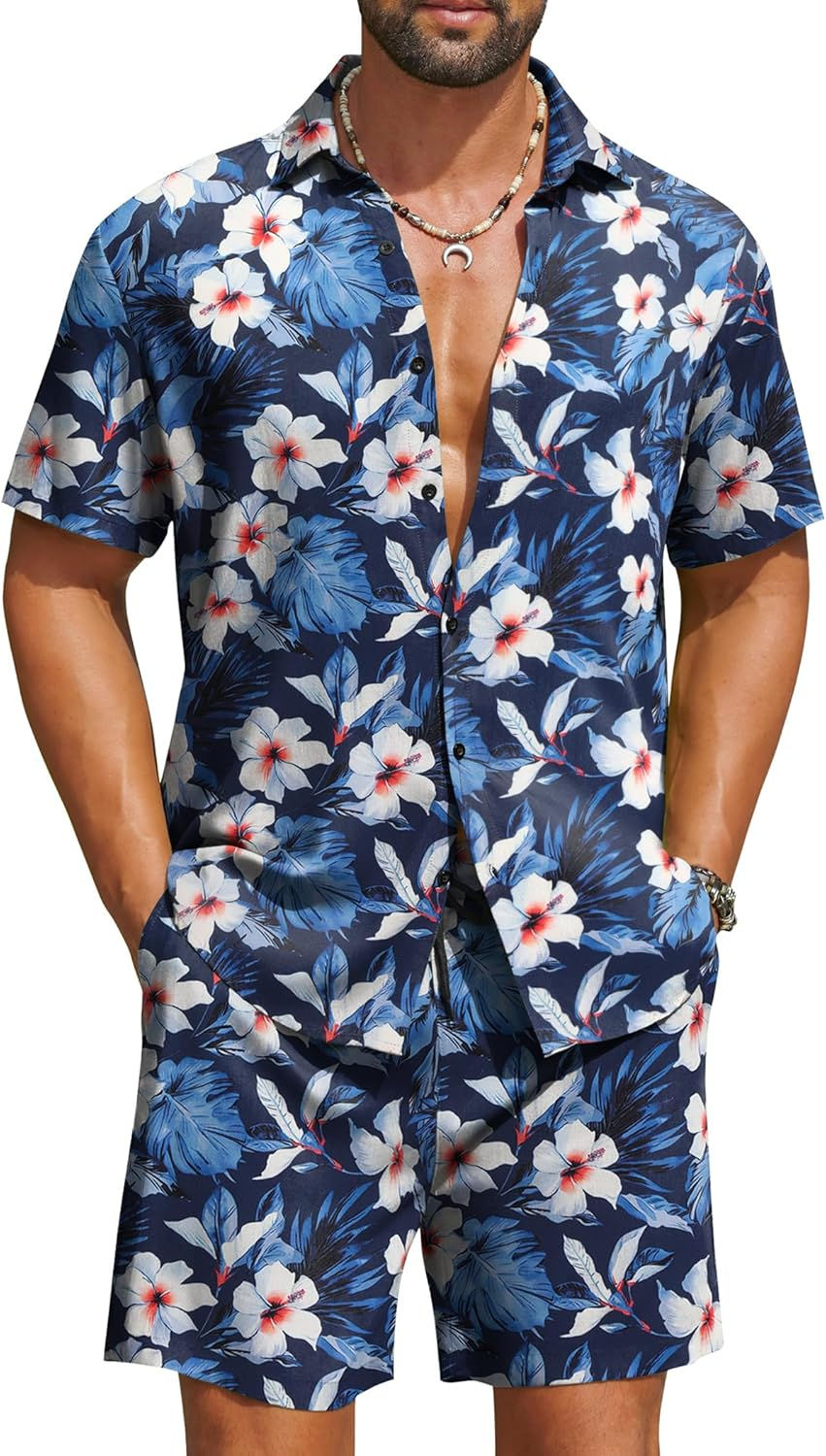 Miniature : Ensemble chemise et short fleuri bleu