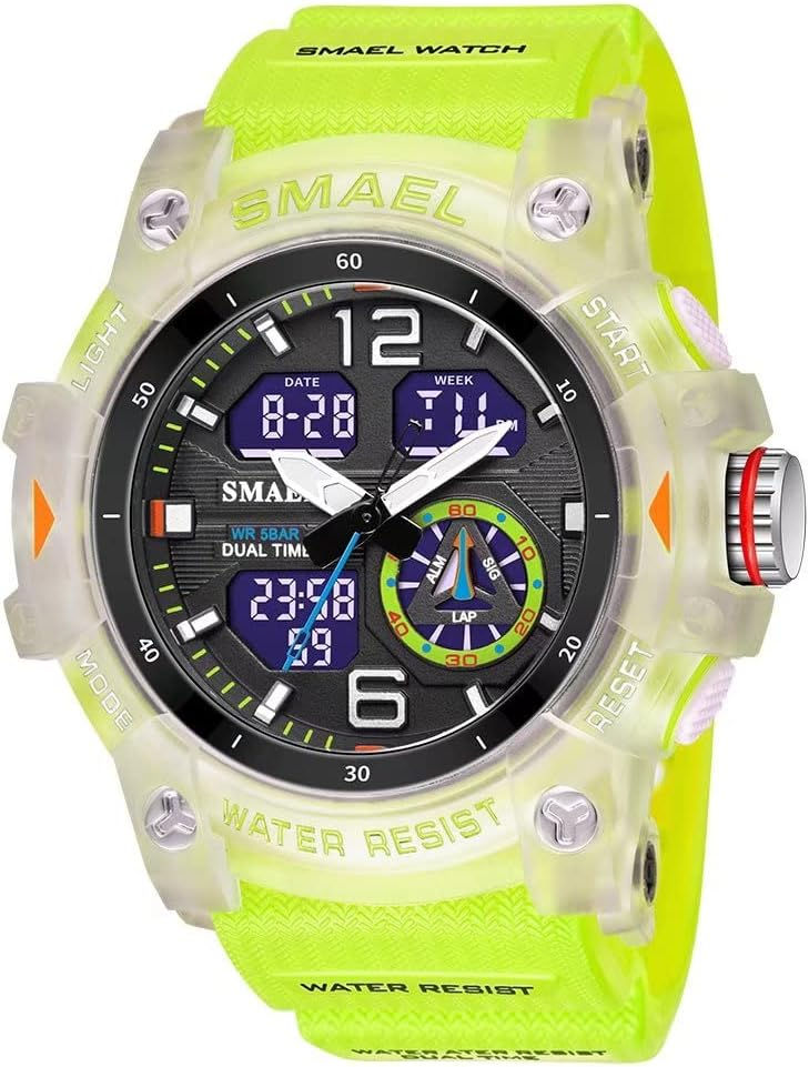 Miniature : Montre militaire SMAEL jaune, étanche avec double affichage