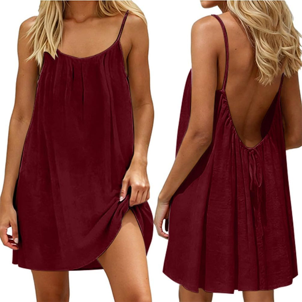 Thumbnail: Robe d'été Minetom dos nu rouge bordeaux, vue avant et arrière.