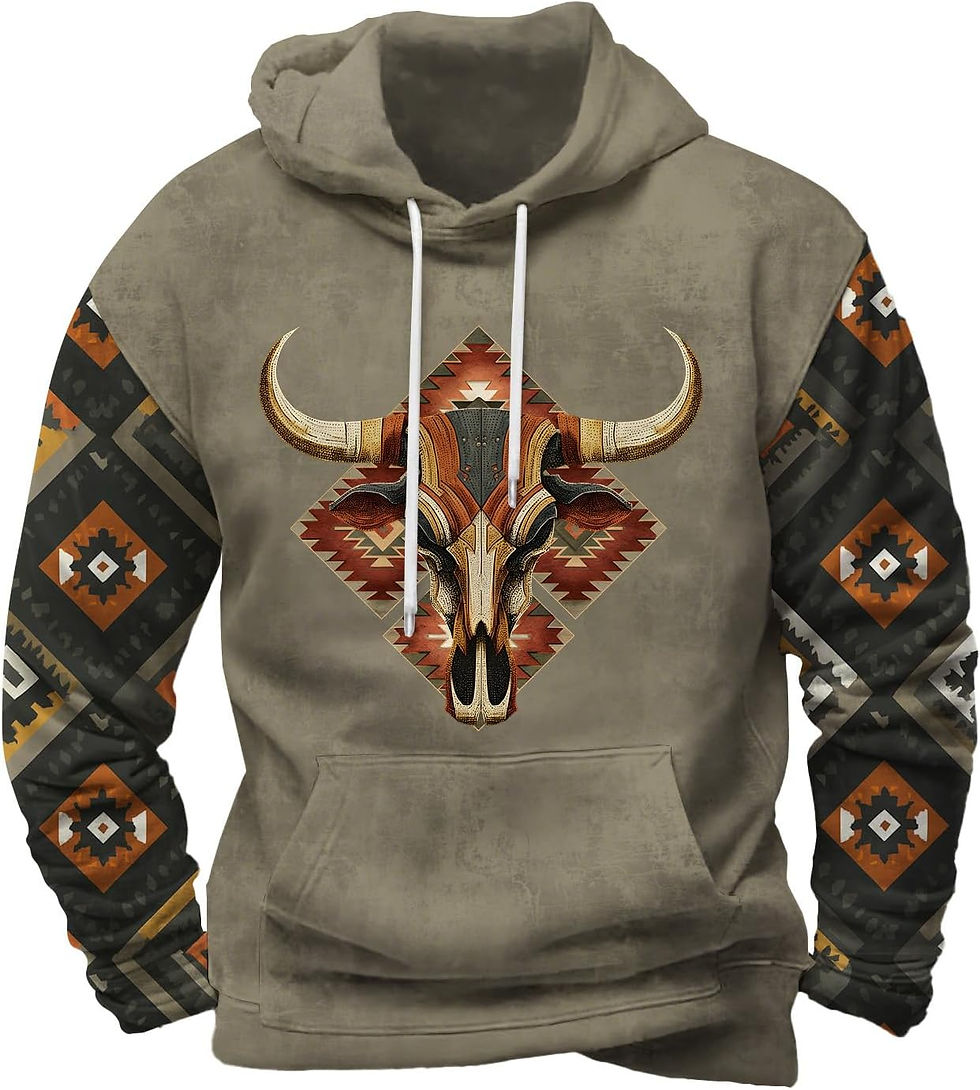 Sweat à capuche DMOYALA homme motif aztèque crâne de taureau
