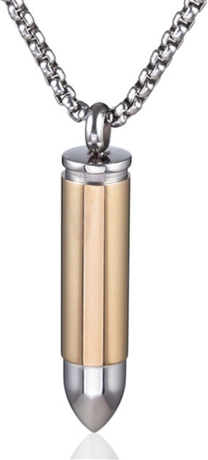 Pendentif pilulier cylindrique doré au design lisse western.