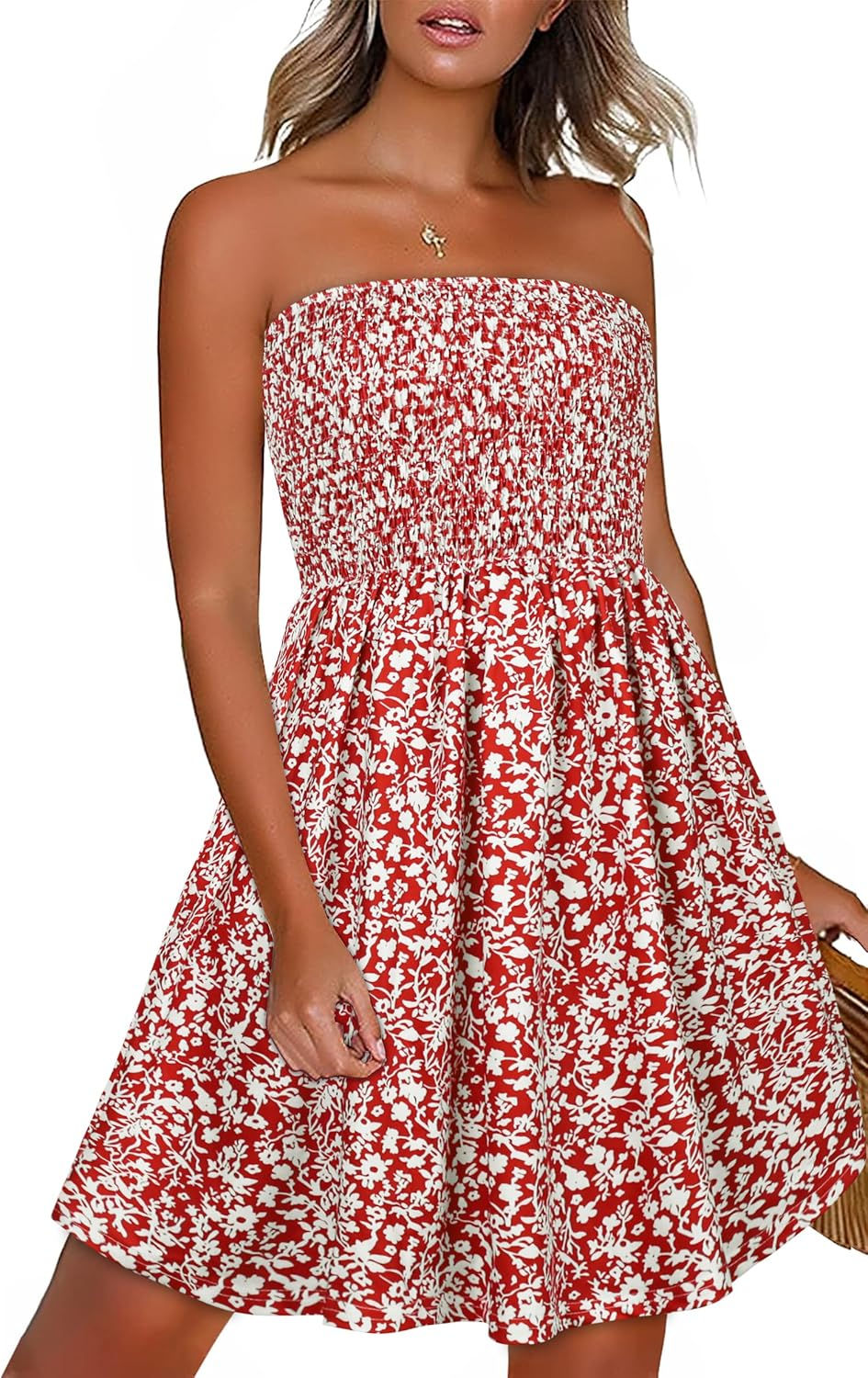 Miniature : Robe bustier à motifs rouges et blancs
