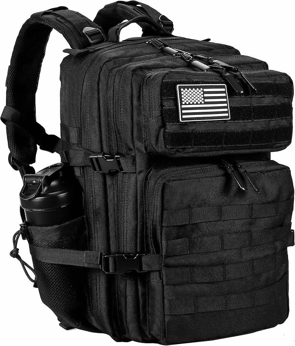 Thumbnail: Sac à dos tactique militaire LHI noir de 45L avec patch drapeau américain.