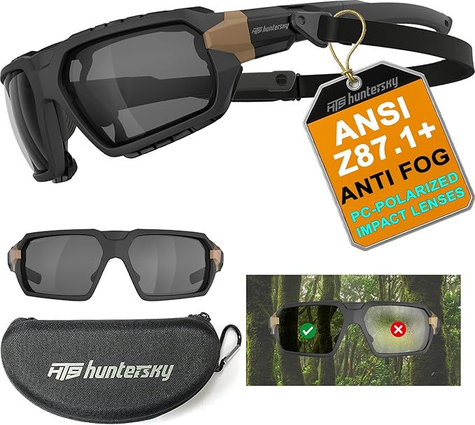 Lunettes de sécurité tactiques FOP huntersky ANSI Z87.1+ anti-buée polarisées.