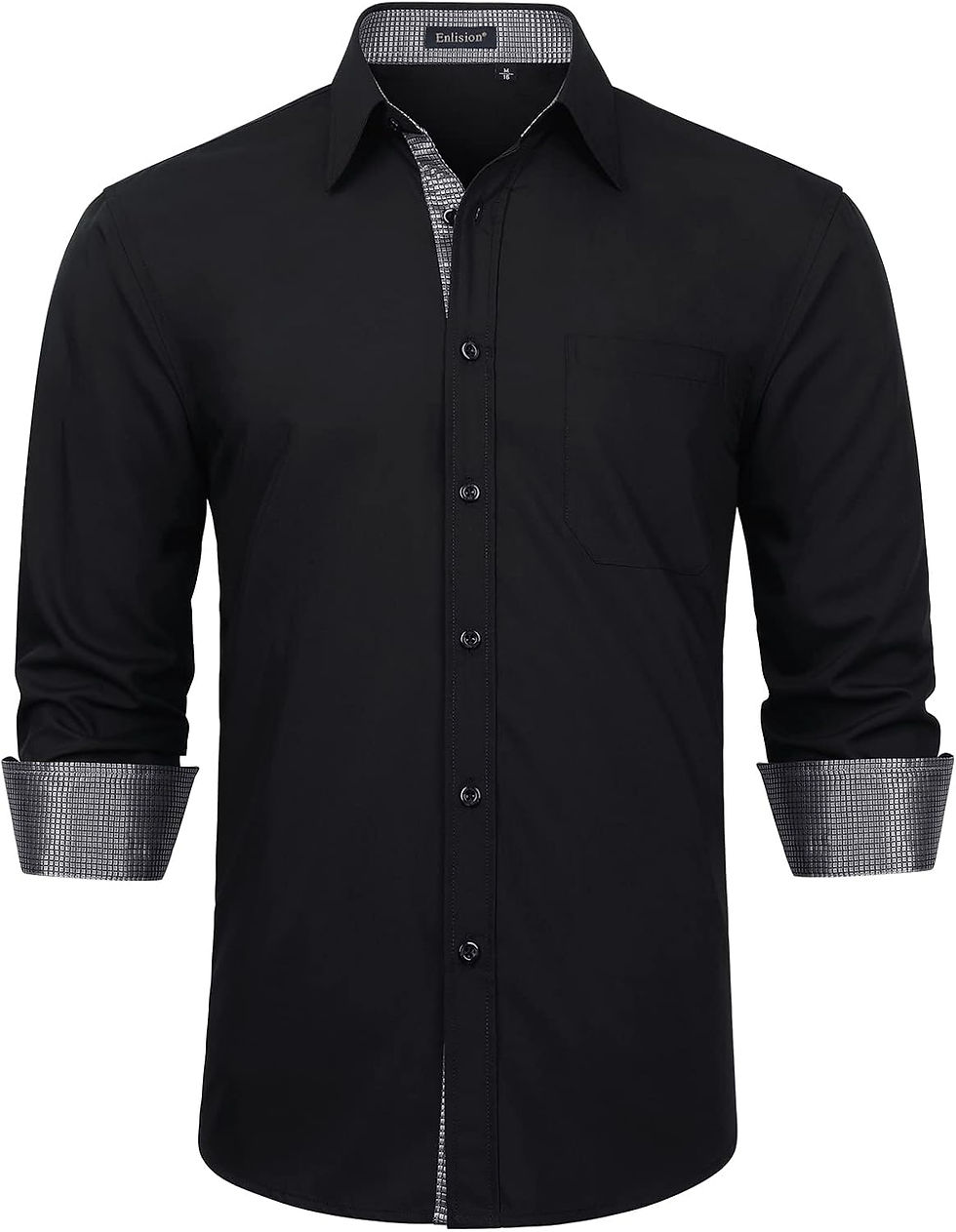Miniature : Chemise Enlision noire pour homme, manches longues et col gris.