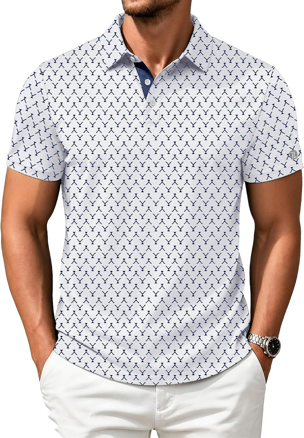 Thumbnail: Polo de golf ZITY blanc à motifs pour homme.