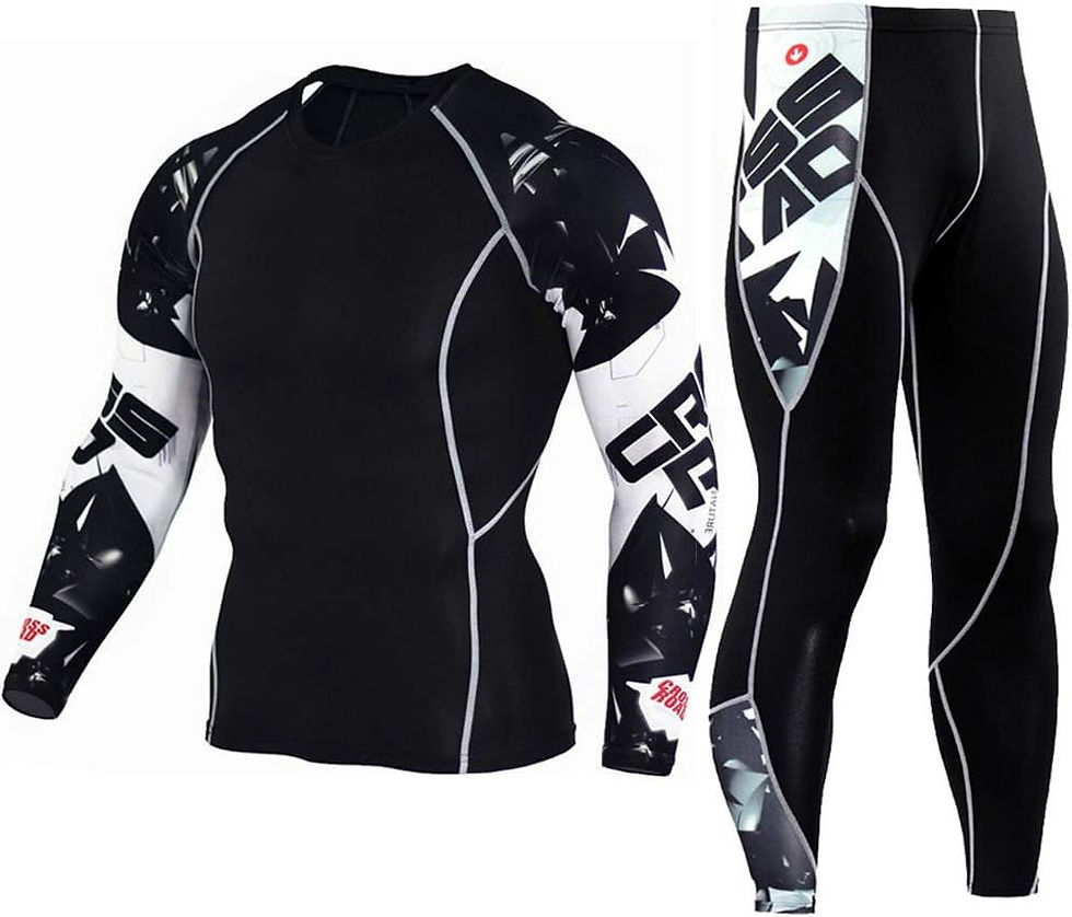 Thumbnail: Ensemble de sport noir et blanc : haut de compression et pantalon