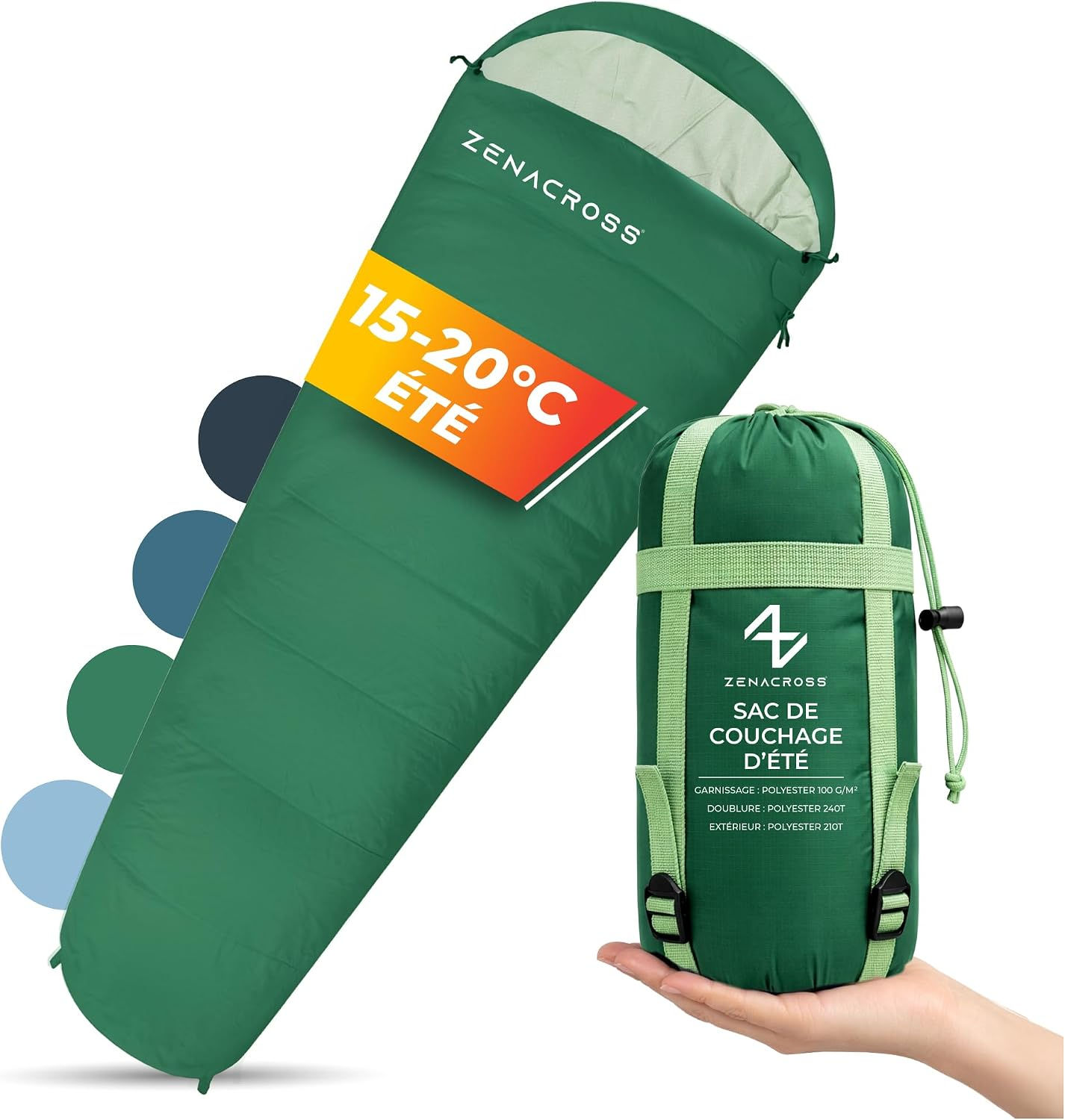 Sac de couchage adulte été Zenacross vert avec sa housse compacte