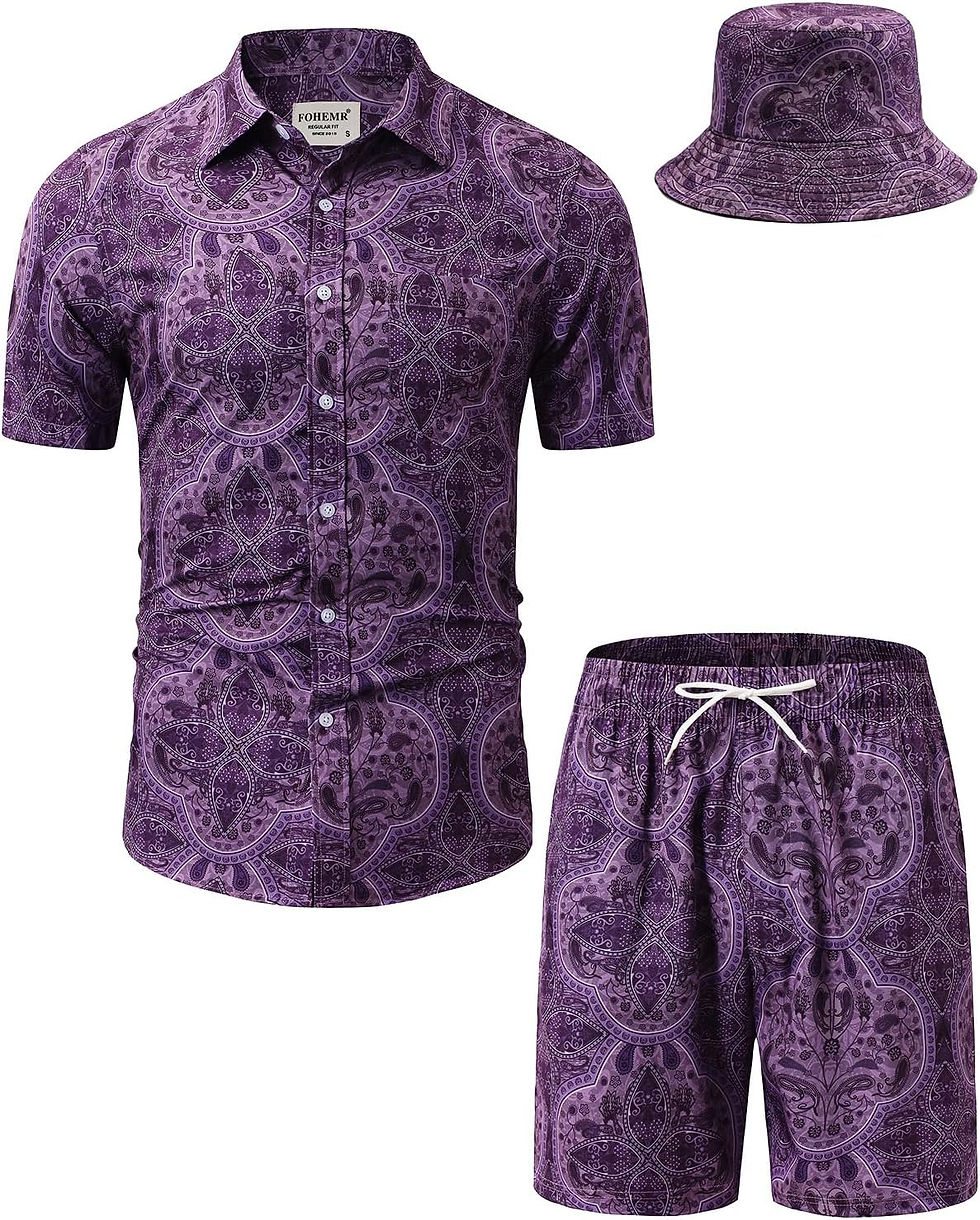 Miniature : Ensemble chemise, short et bob violet à motifs Fohemr.