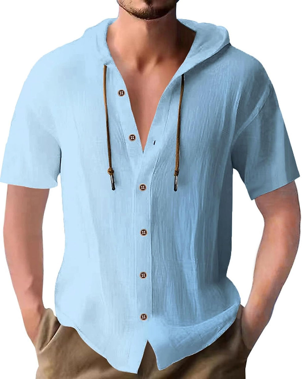 Chemise à capuche PRIVIMIX en lin bleu clair pour homme