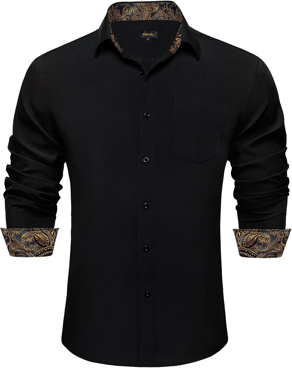 Miniature : Chemise DiBanGu noire, coupe classique et manches longues.