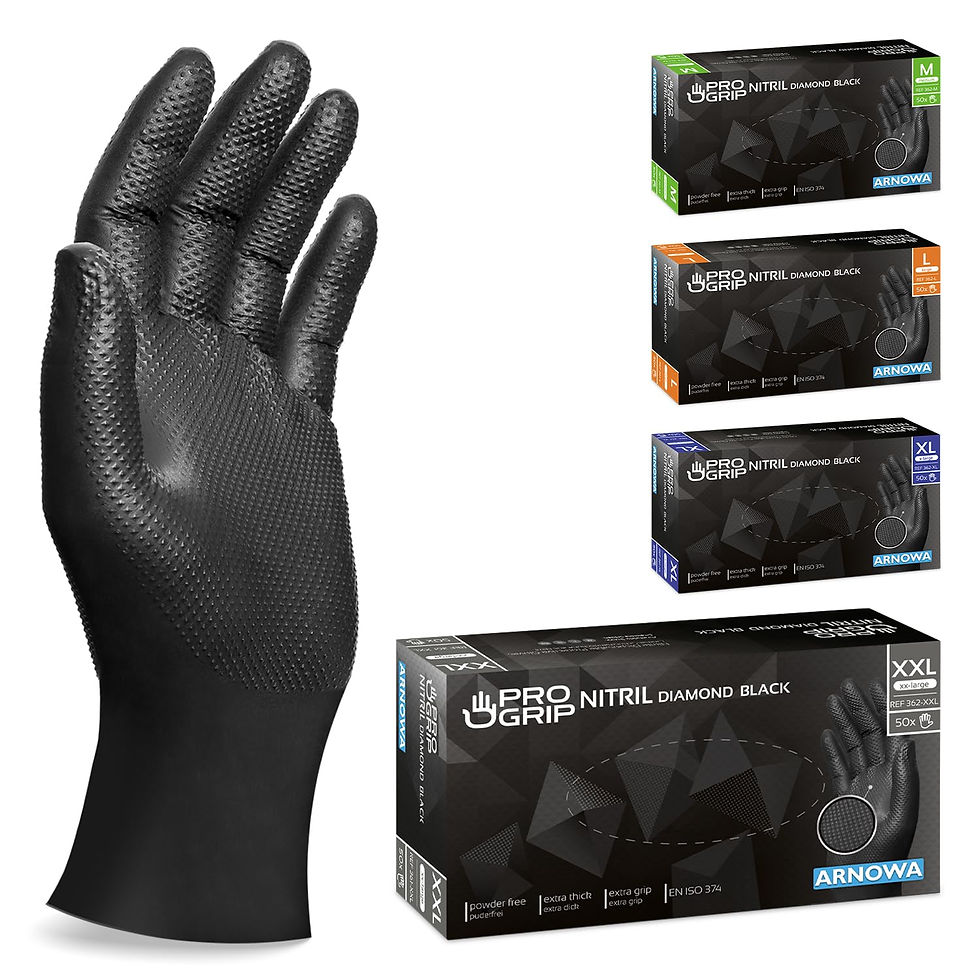 Gant nitrile noir PROGRIP texture diamant et sa boîte