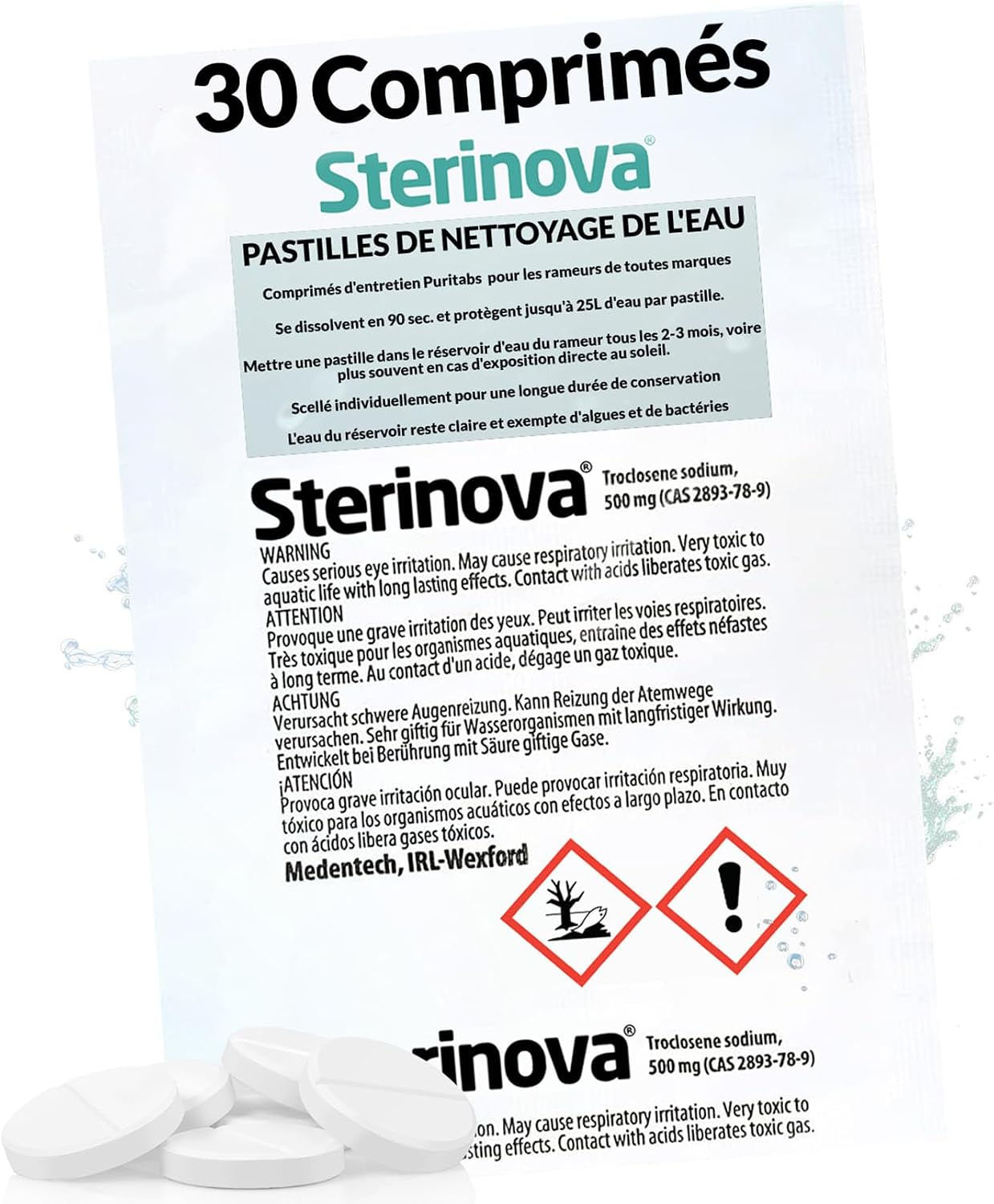 Pastilles Sterinova pour purification eau de rameur