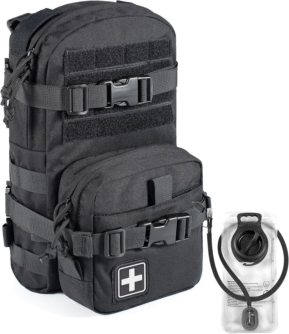 Sac d'hydratation tactique noir MOLLE pour kits de survie.