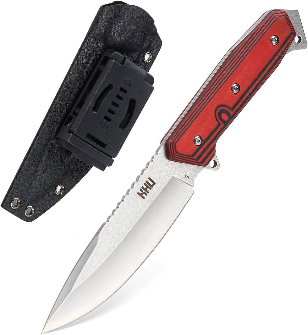 Couteau de survie KHU lame fixe 440C avec manche G10 rouge.