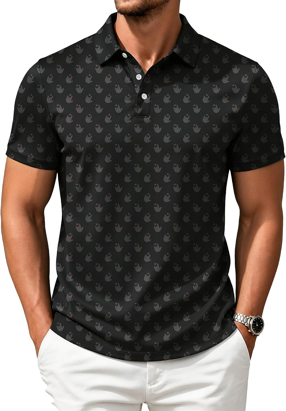 Thumbnail: Polo de golf ZITY noir imprimé pour homme, manches courtes