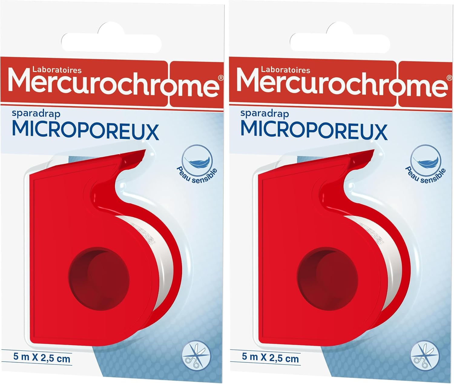 Sparadrap microporeux Mercurochrome 5m x 2,5cm en dévidoir rouge