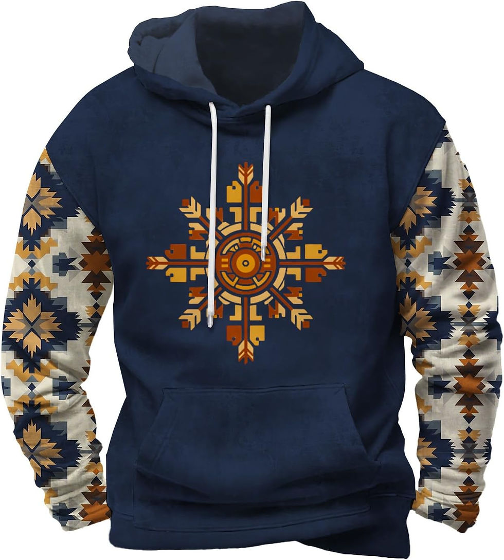 Miniature : Sweat à capuche DMOYALA bleu marine, motif aztèque 2025.