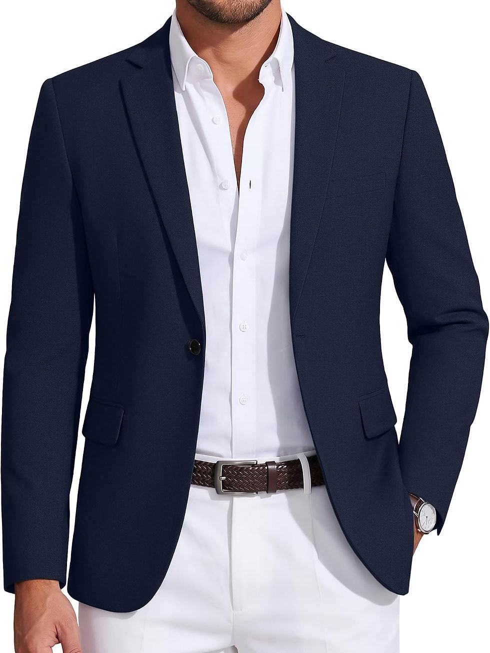 Thumbnail: Blazer décontracté COOFANDY bleu marine pour homme.