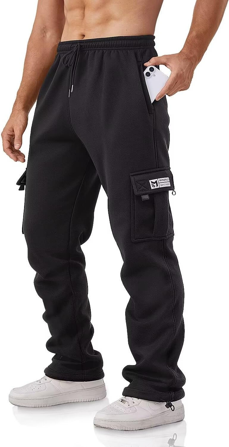 Miniature : Pantalon cargo en polaire noir pour homme, coupe décontractée
