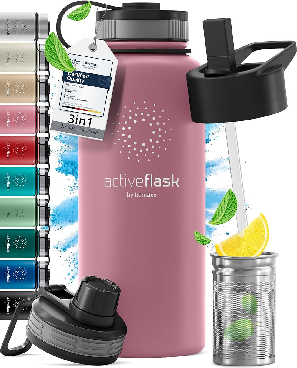 Thumbnail: Gourde Active Flask rose avec 3 bouchons et infuseur