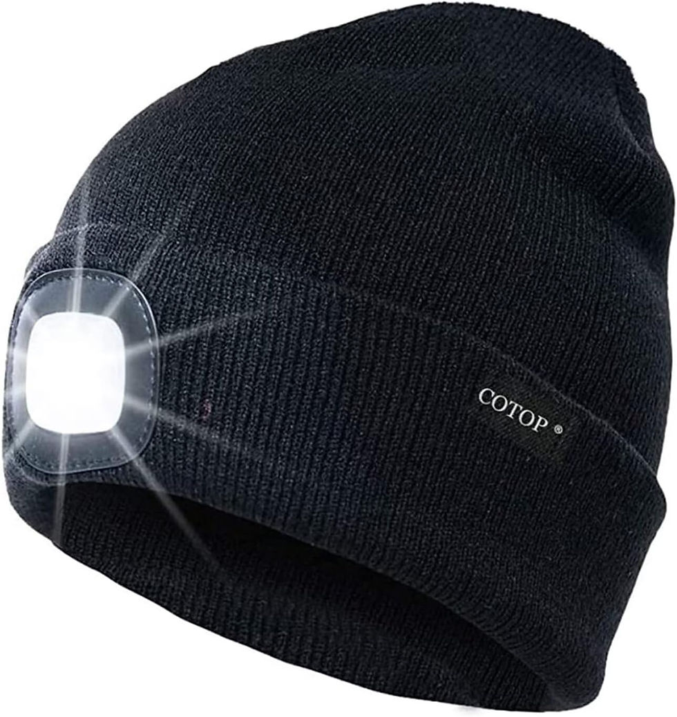 Miniature : Bonnet d'hiver noir COTOP avec éclairage LED frontale allumé