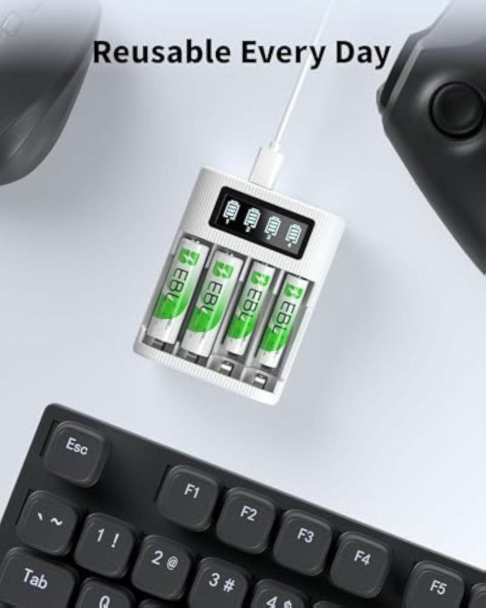 Thumbnail: EBL 8-Pack AA AAA Batteries Combo with 4 Bay LCD Smart Battery Charger | Includ