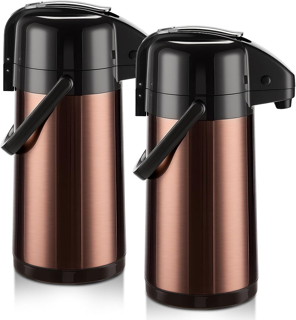 Deux carafes à café PARACITY cuivrées avec pompe.
