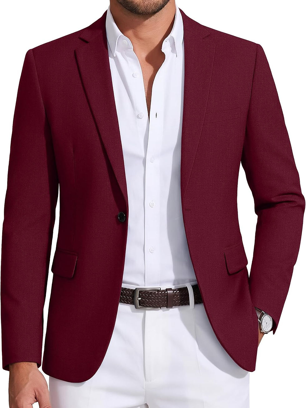 Thumbnail: Blazer COOFANDY bourgogne, veste de costume décontractée