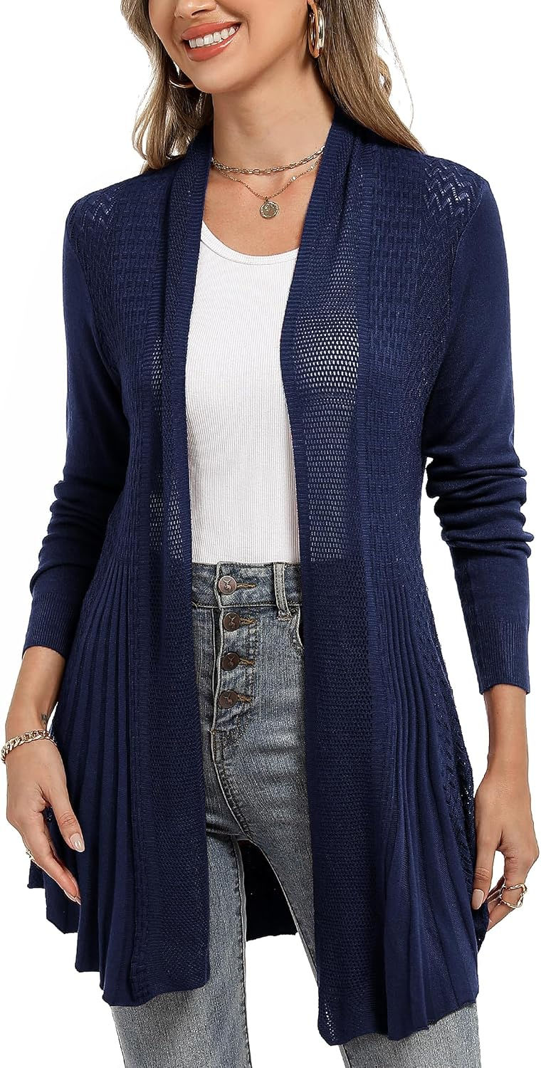 Miniature : Veste longue drapée iClosam en maille bleu marine pour femme