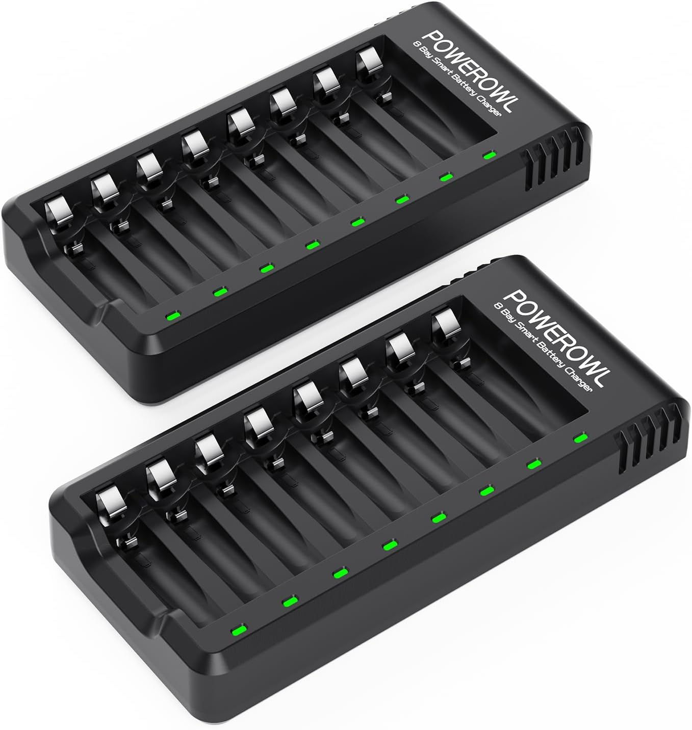 POWEROWL 8 Bay AA AAA Battery Charger, USB High-Speed Charging, Independent Slo