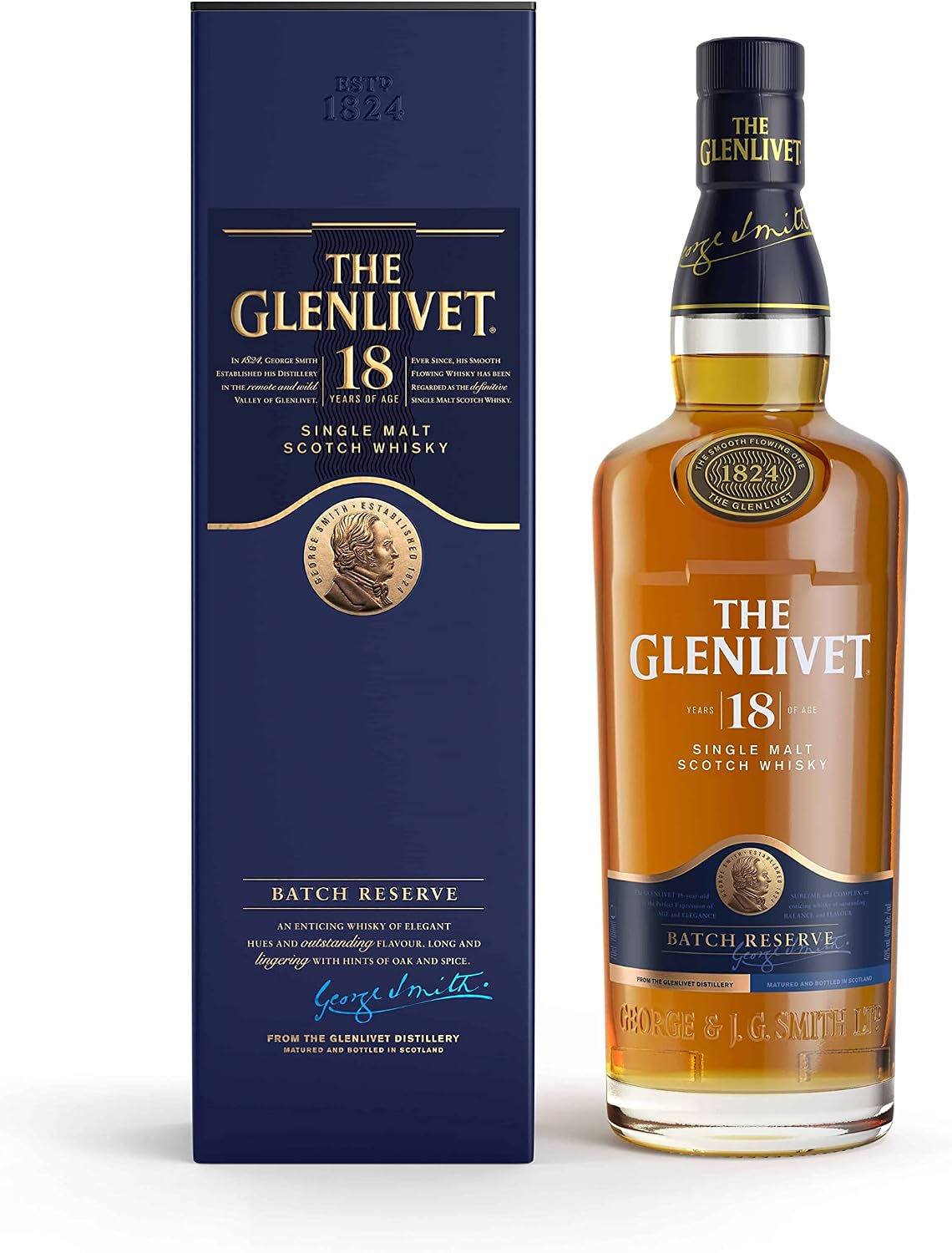 Bouteille et étui de whisky The Glenlivet 18 ans d'âge