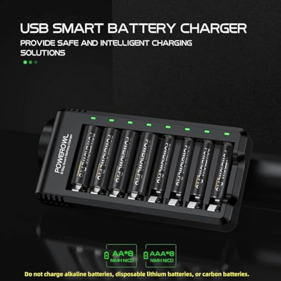 Thumbnail: POWEROWL 8 Bay AA AAA Battery Charger, USB High-Speed Charging, Independent Slo