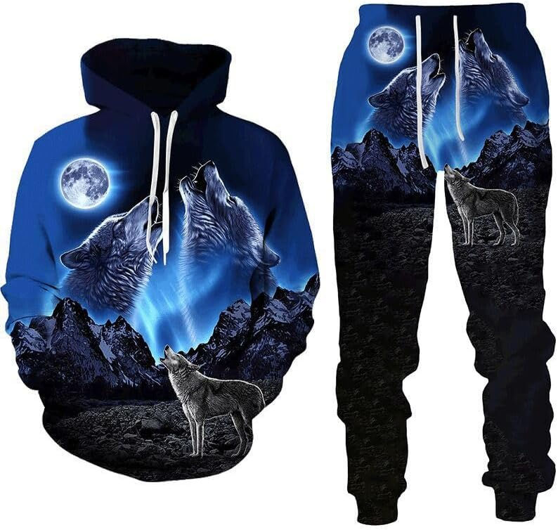 Ensemble jogging loup 3D avec sweat à capuche et pantalon