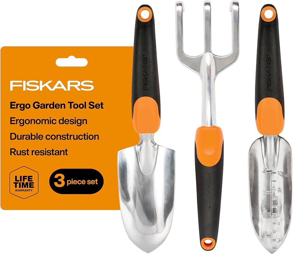 Kit de 3 outils de jardin Fiskars : transplantoir et plantoir.