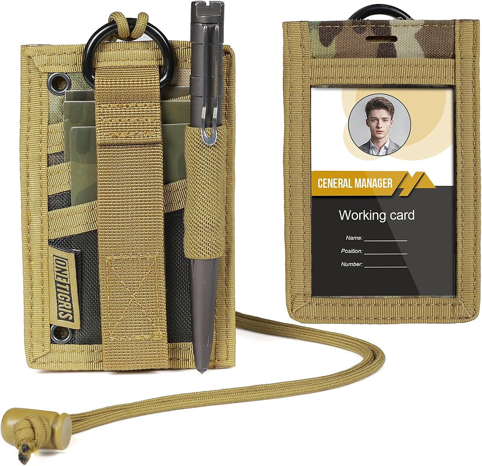 Porte-badge tactique OneTigris avec stylo et cordon.