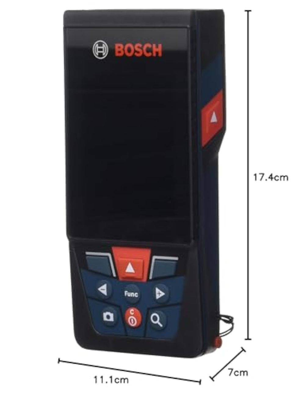 Télémètre laser Bosch GLM 150-27 C de 17,4 cm de hauteur.